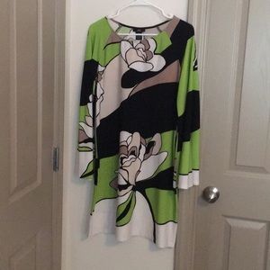 Bell sleeves lime green, black, cream, & tan dress